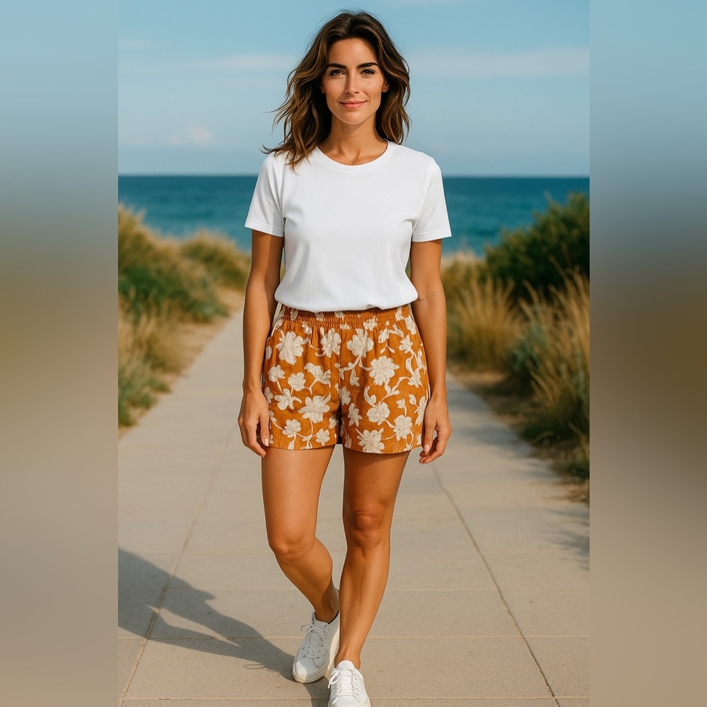 Briggs Orange Floral High Waist Shorts